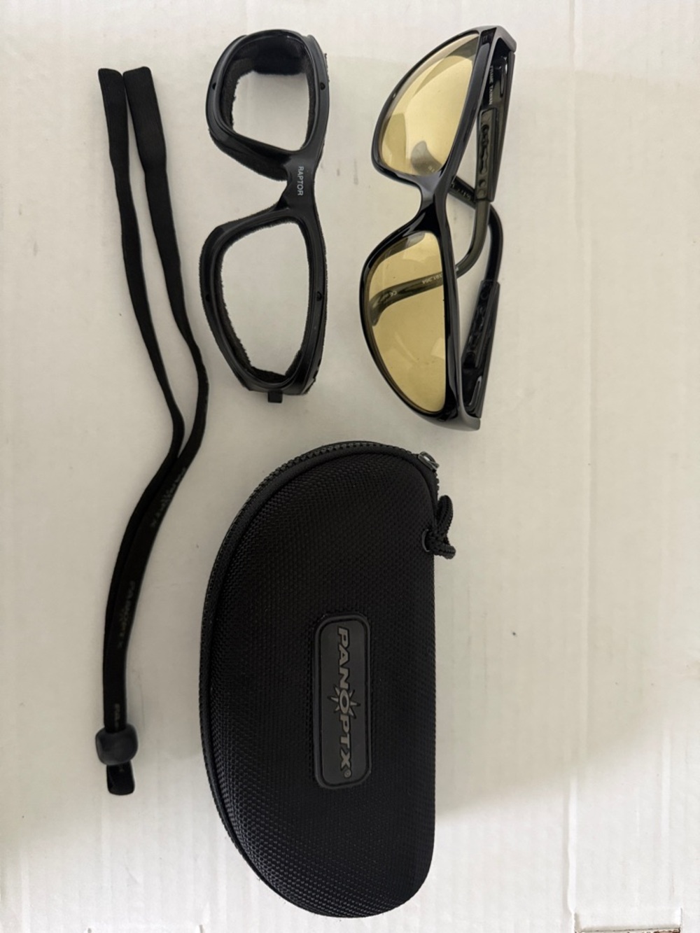 PanOPTX Black Adj Frame Yellow Lens Protective Sunglasses with Case & Neck Band